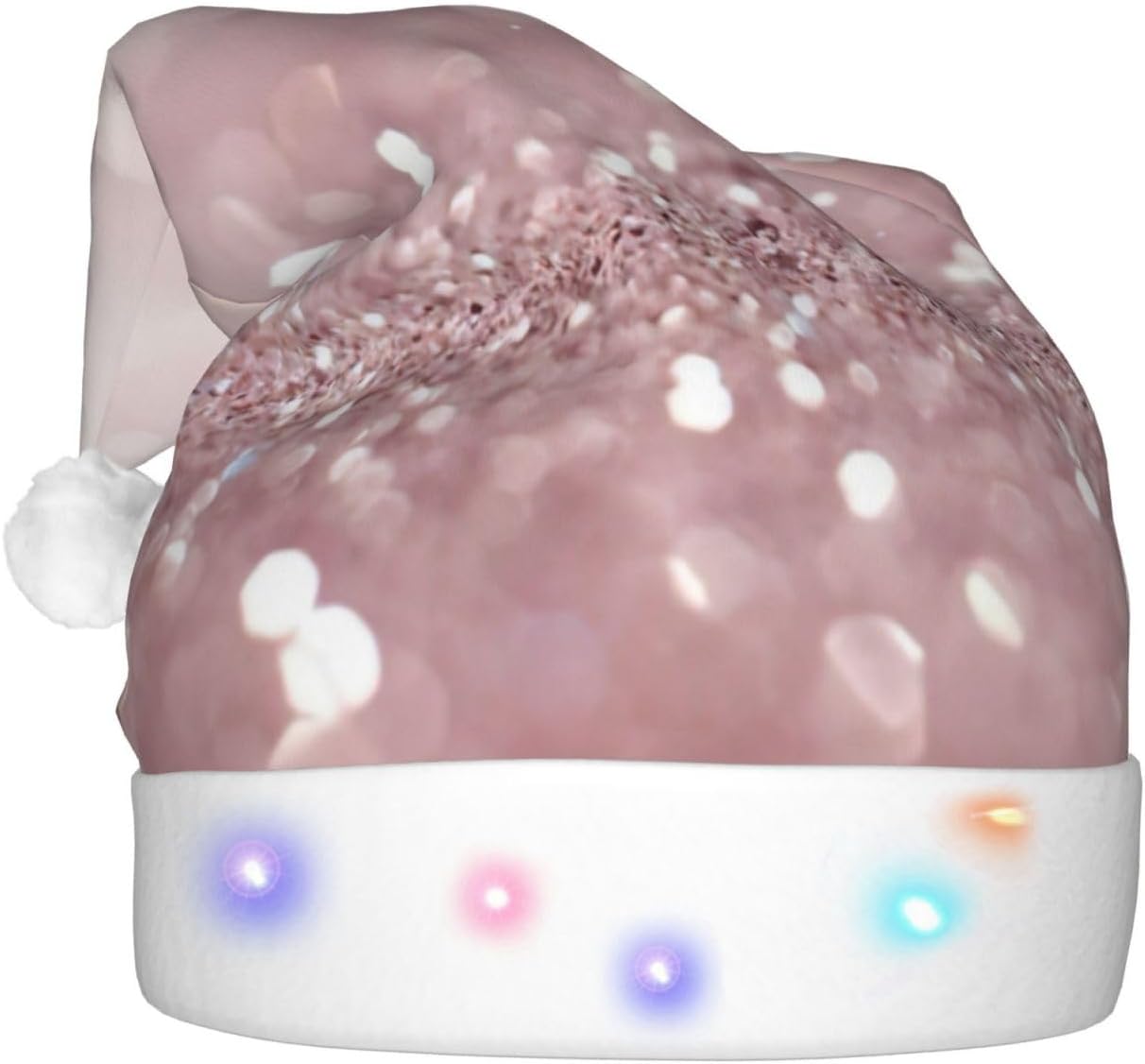 Pink Glitter Print Light Up Christmas Santa Hat for Adults