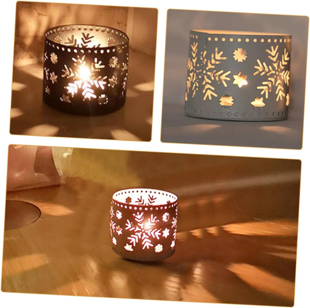 Happyyami Christmas Candle Holders White Iron Hollow Snowflake Design