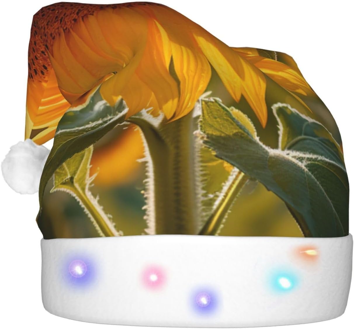 QINZHENG LED Light Up Small Daisy Print Santa Hat