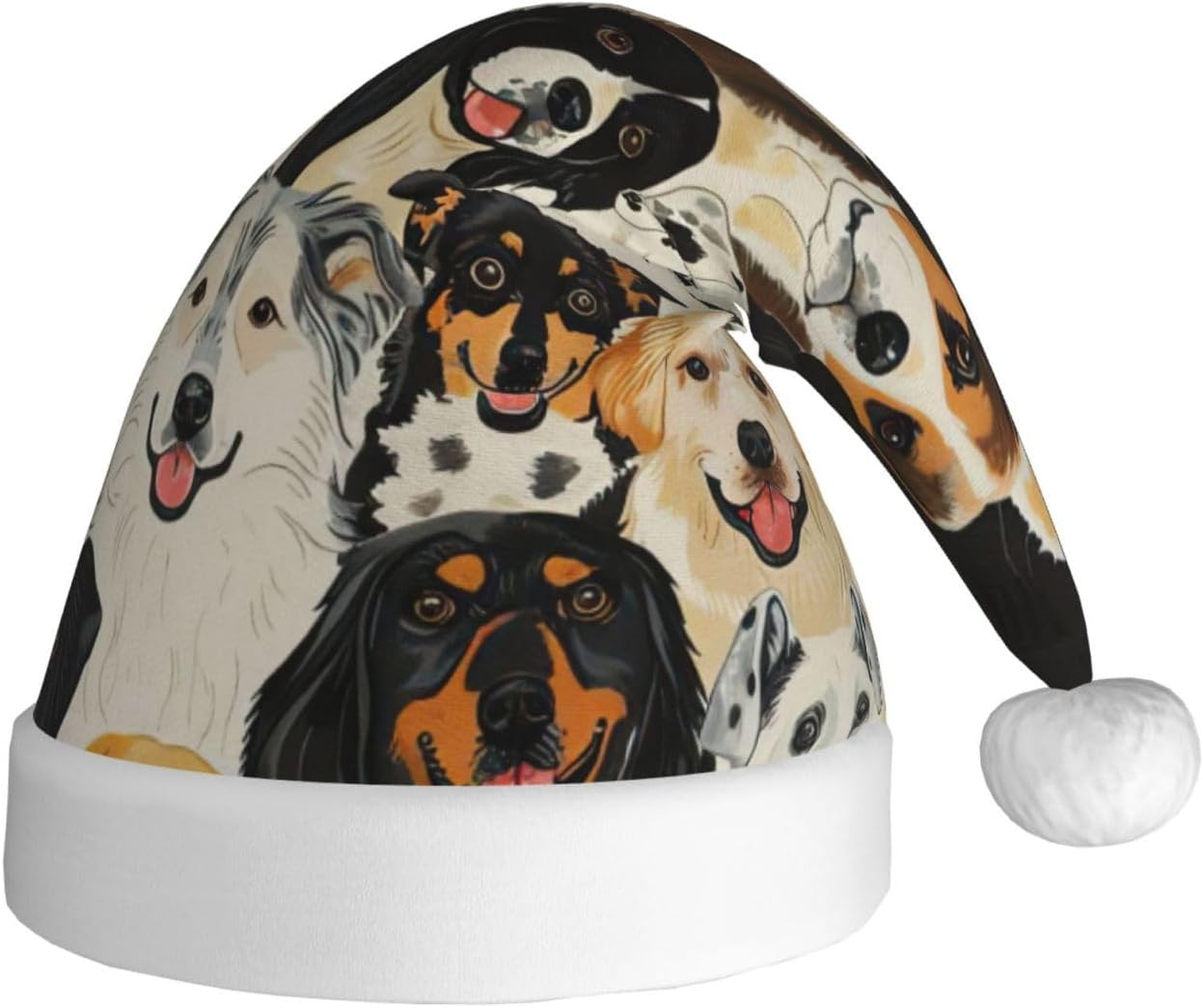 Dogs Print Christmas Santa Hat Plush Funny Adult Party Hat