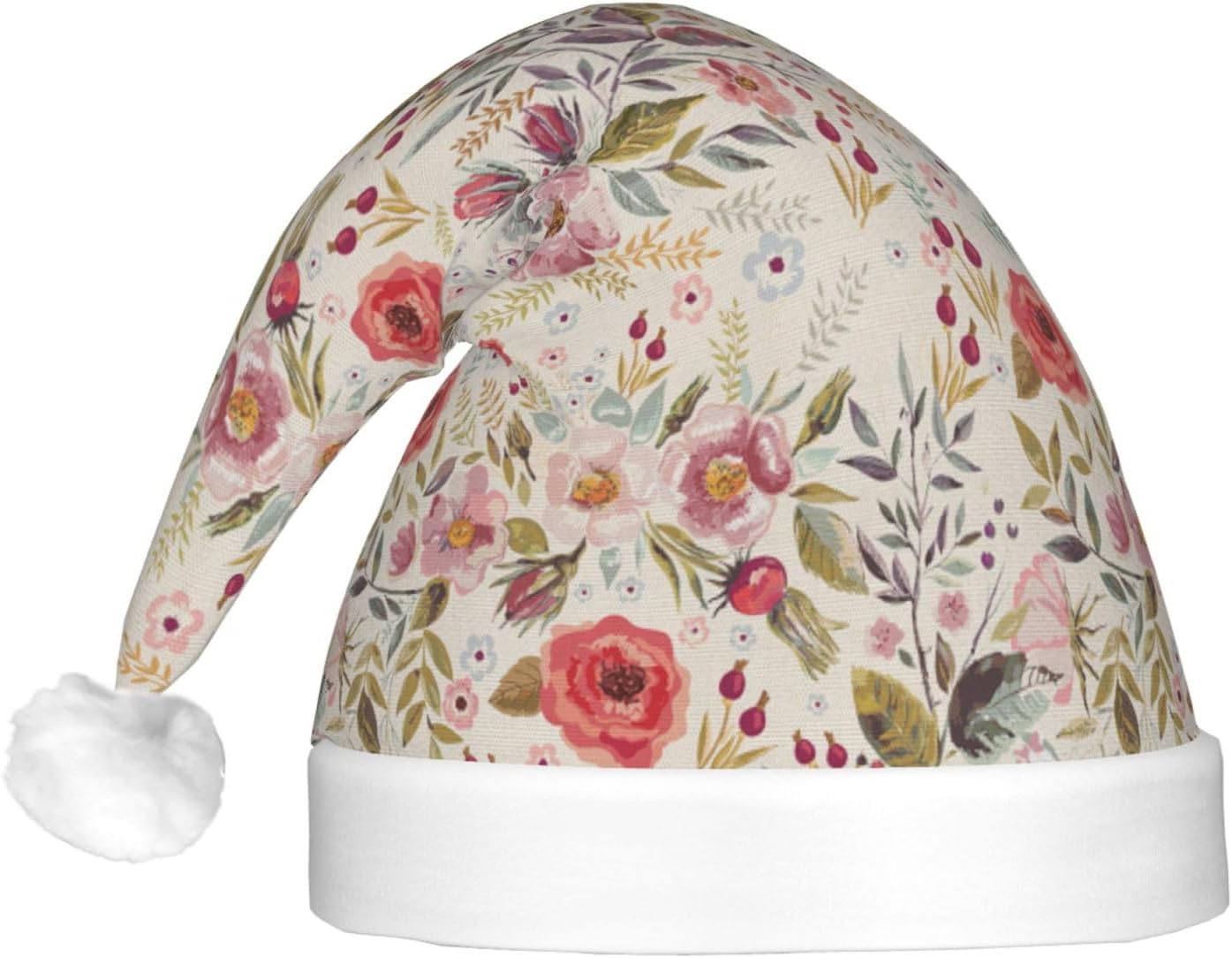 Flower Leaf Print Christmas Santa Hat Plush Light Up Funny Adult Party Hat