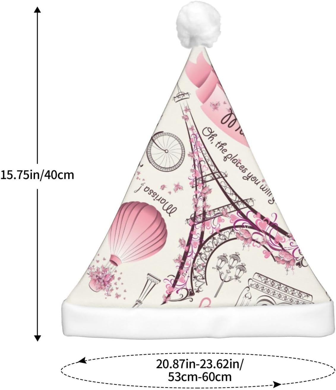 Dog and Paris Towe Print Santa Hat Plush Light Up for Adults