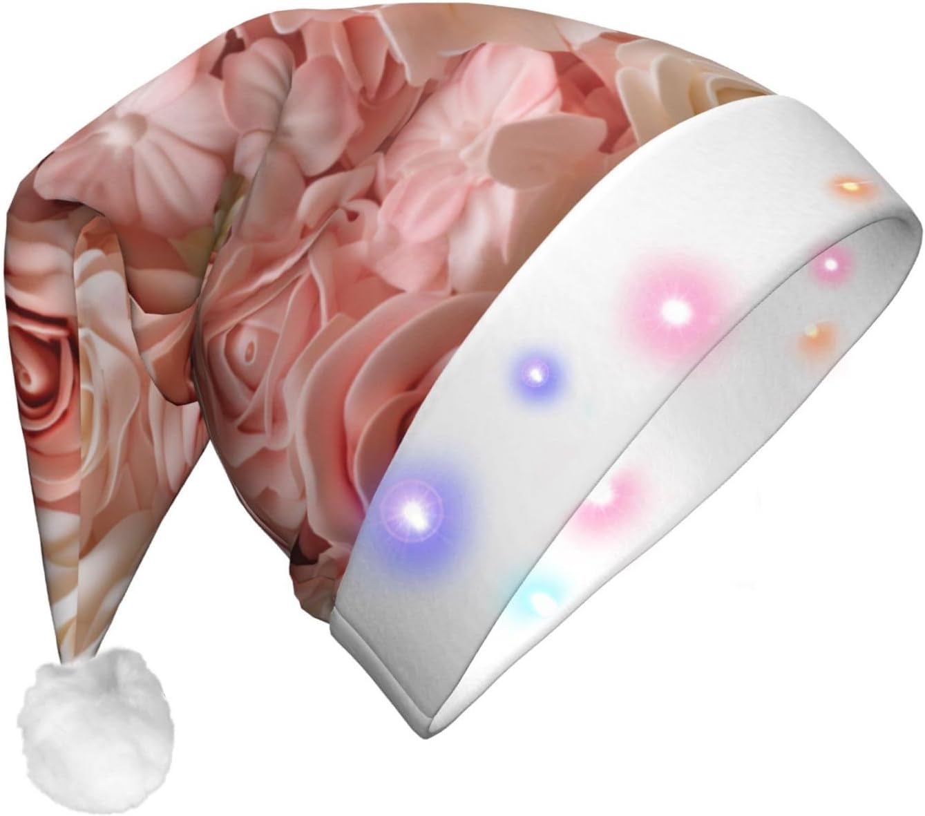 Beautiful Flower Cake3 Print Christmas Santa Hat Plush Light Up for Adult