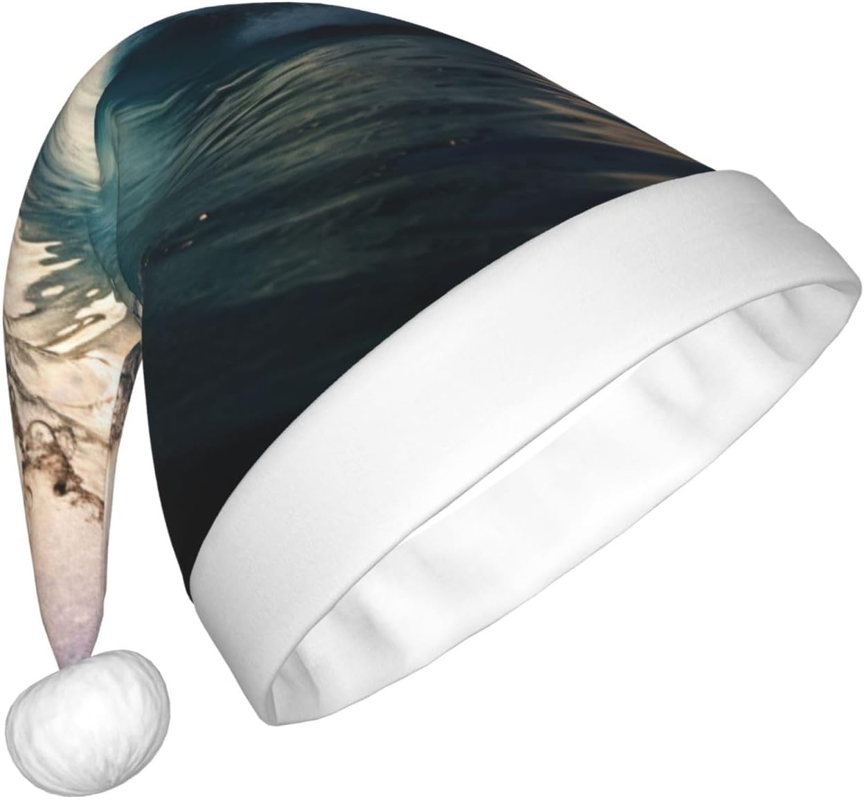 Beautiful Ocean Waves Print Christmas Santa Hat Plush for Adult