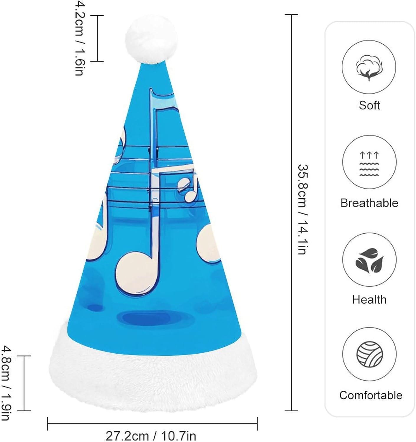 NWGHM Santa Hat Blue Musical Notes Christmas Party Headwear