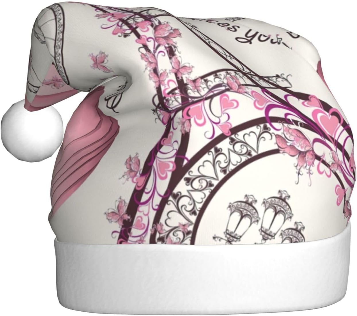 QINZHENG Romantic Paris Butterfly Print Santa Hat for Women