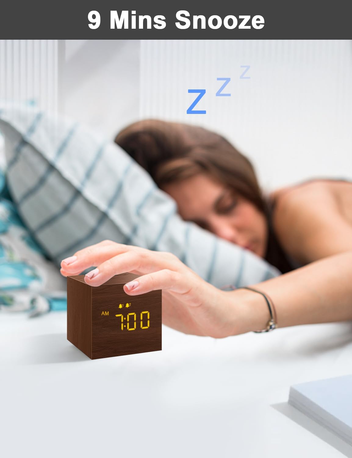 Wooden Digital Alarm Clock with 3 Alarms