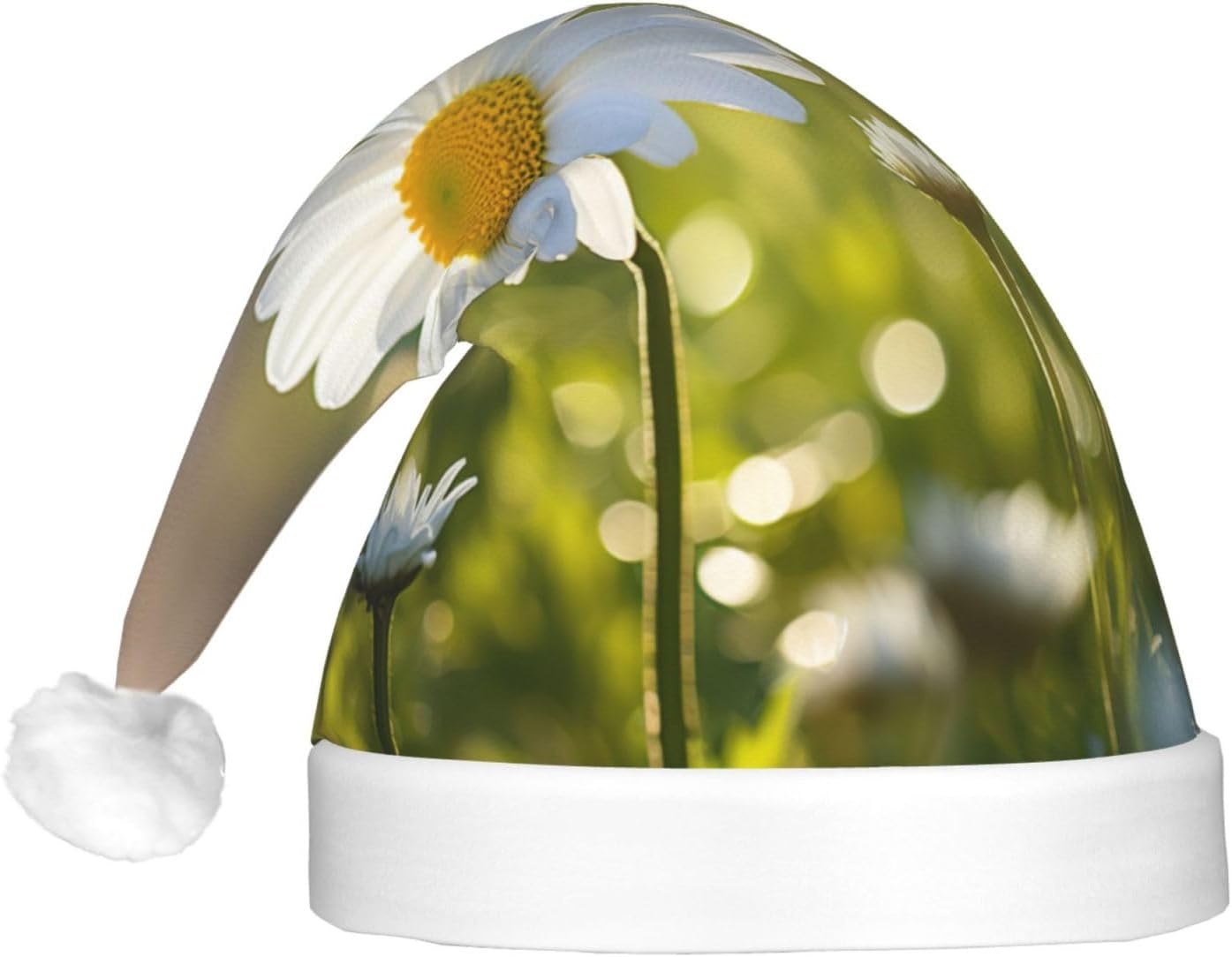 QINZHENG White Daisy Santa Hat with LED Lights for Christmas Party