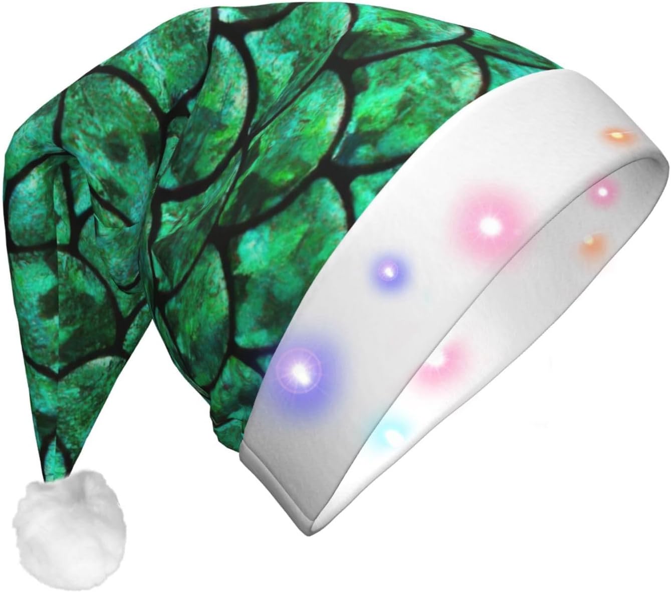 Green Fish Scales Christmas Hat For Adults Unisex LED Beanie