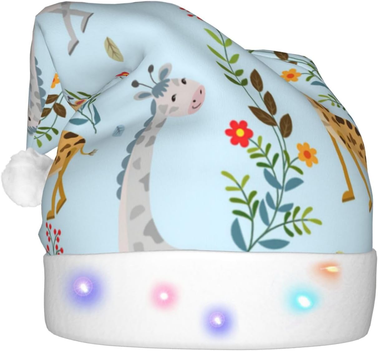 QINZHENG Cute Giraffe Flowers Santa Hat with LED Lights