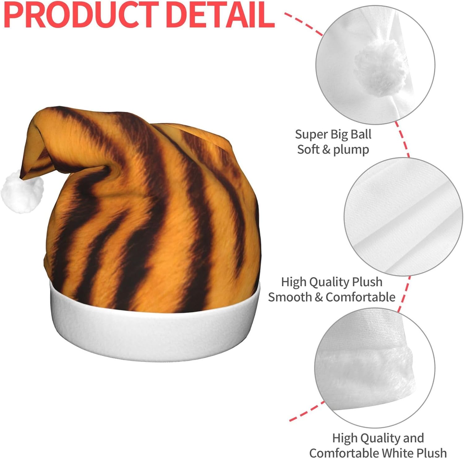 Tiger Striped Christmas Santa Hat Plush Light Up