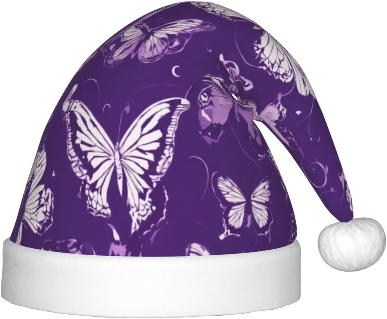 Purple Butterflies Floral Print Christmas Santa Hat Small Size