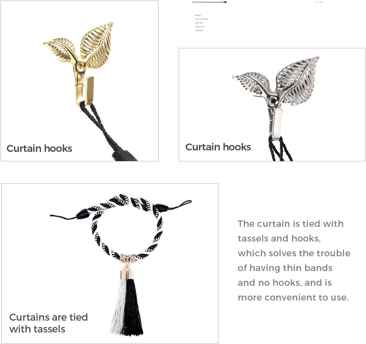 Grey Napoleon Style Curtain Tiebacks with Hooks