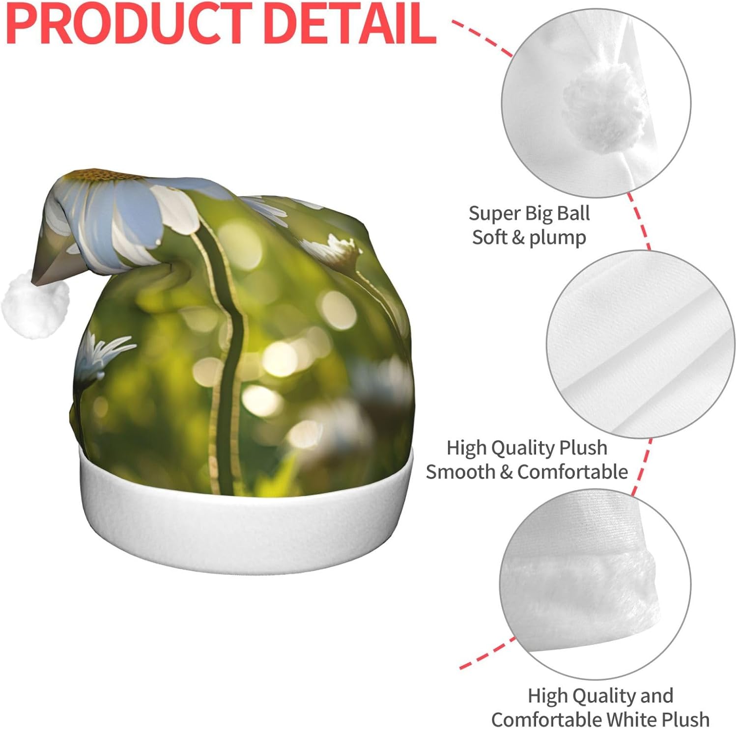 QINZHENG White Daisy Santa Hat with LED Lights for Christmas Party