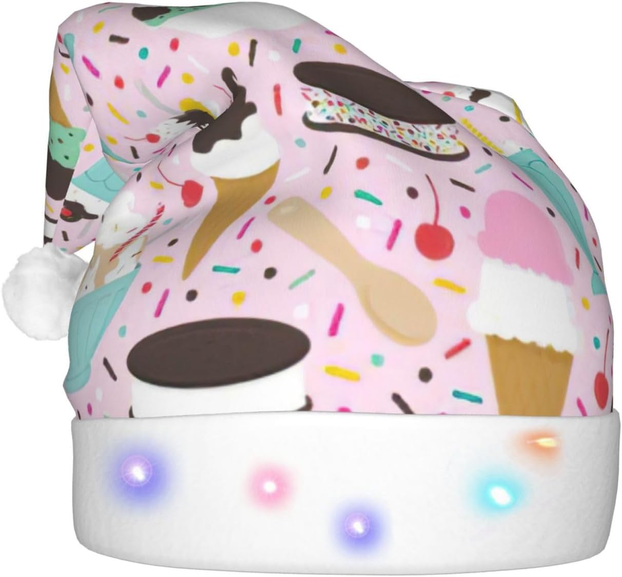 Sweet Ice Cream Santa Hat Plush Light Up Holiday Headwear
