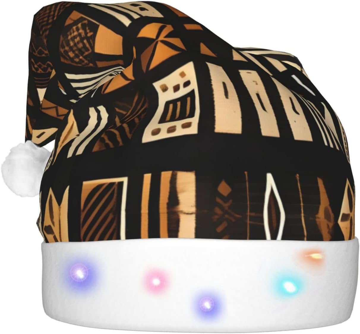 QINZHENG LED Christmas Santa Hat with Tribal Print