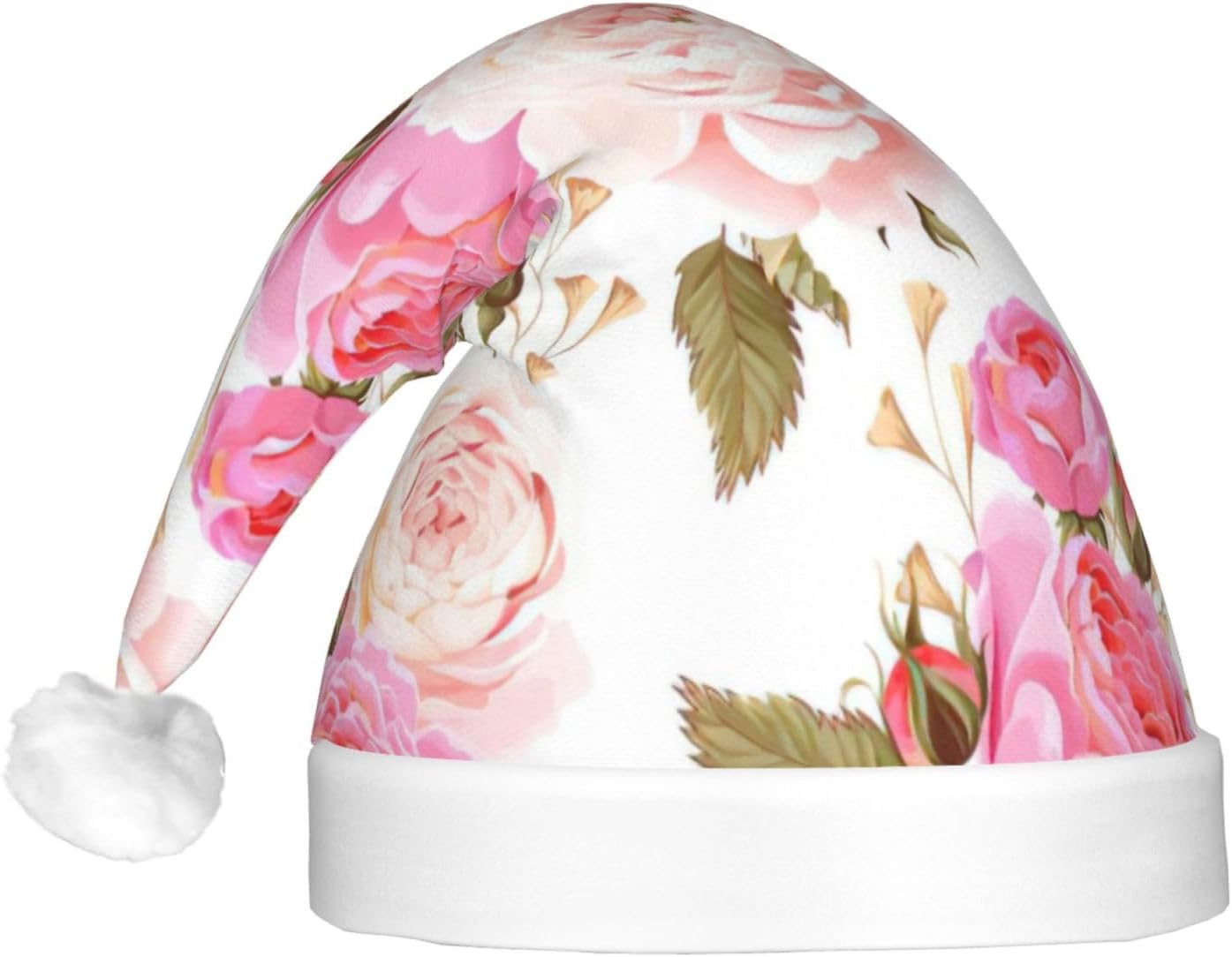 QINZHENG Rose Print LED Santa Hat for Christmas Party