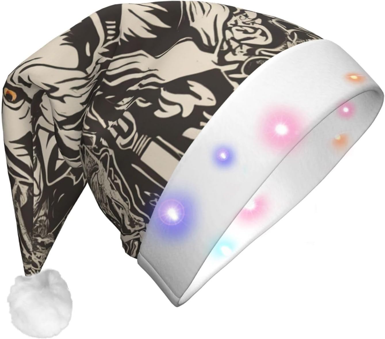 Wolf Motifs Food01 Print Santa Hat Plush Light Up Christmas Adult Hat