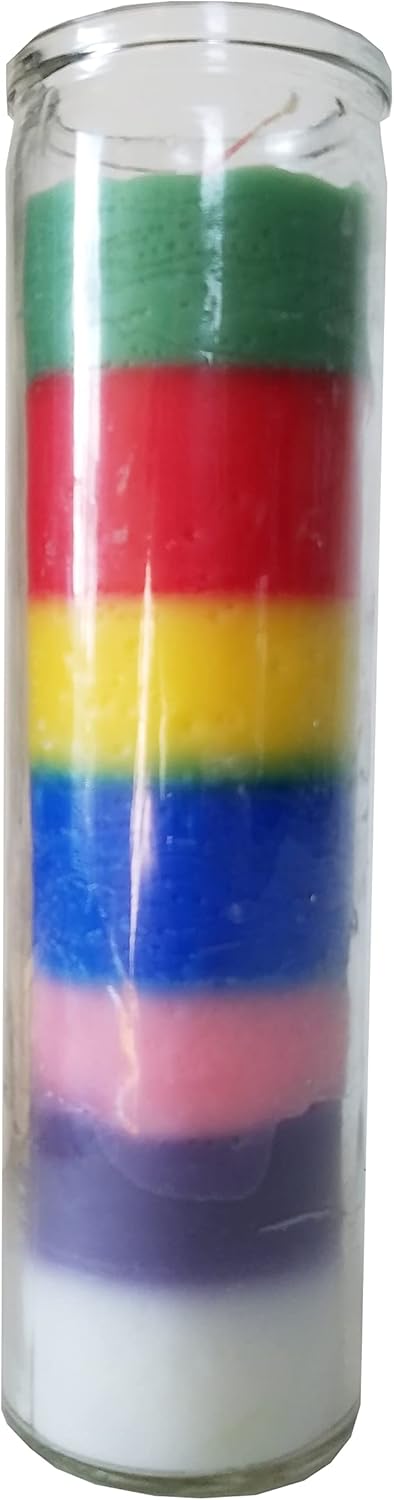 7 Color Glass Pillar Candle 8 Inches Tall
