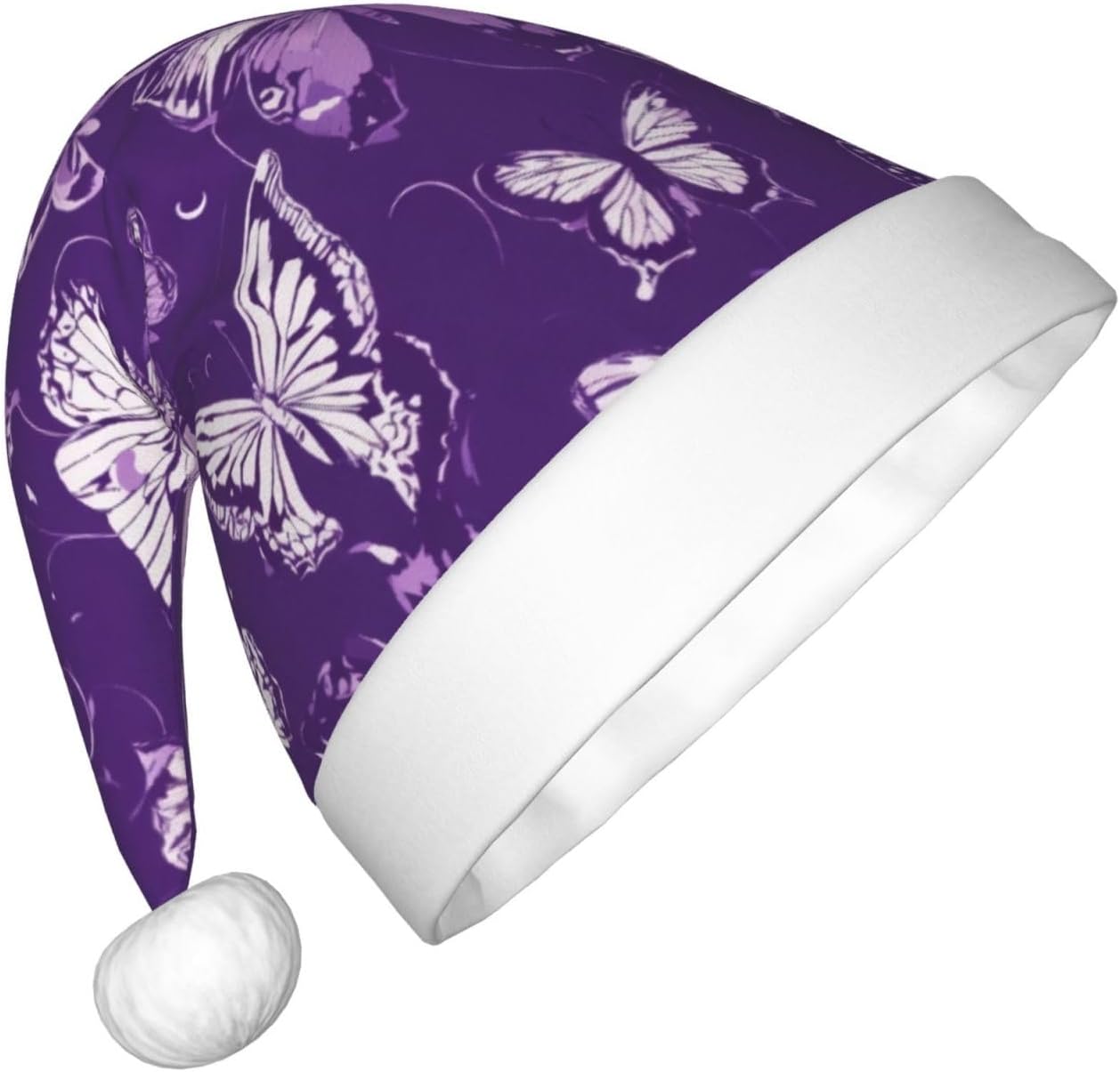 Purple Butterflies Floral Print Christmas Santa Hat Small Size