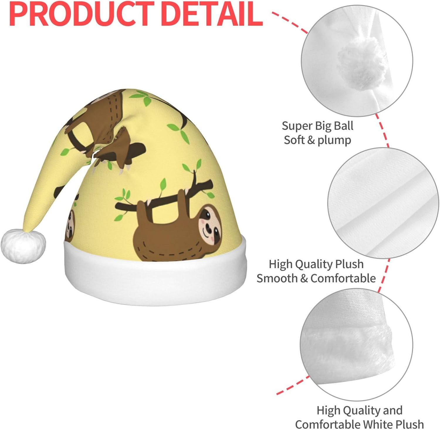 Cute Sloth on Yellow Lemon Print Santa Hat