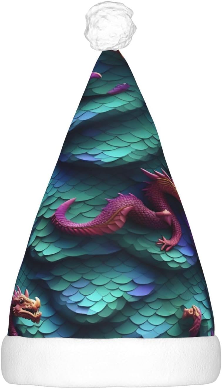 3D Magical Dragon Scales Print Velvet Santa Hat with LED Lights