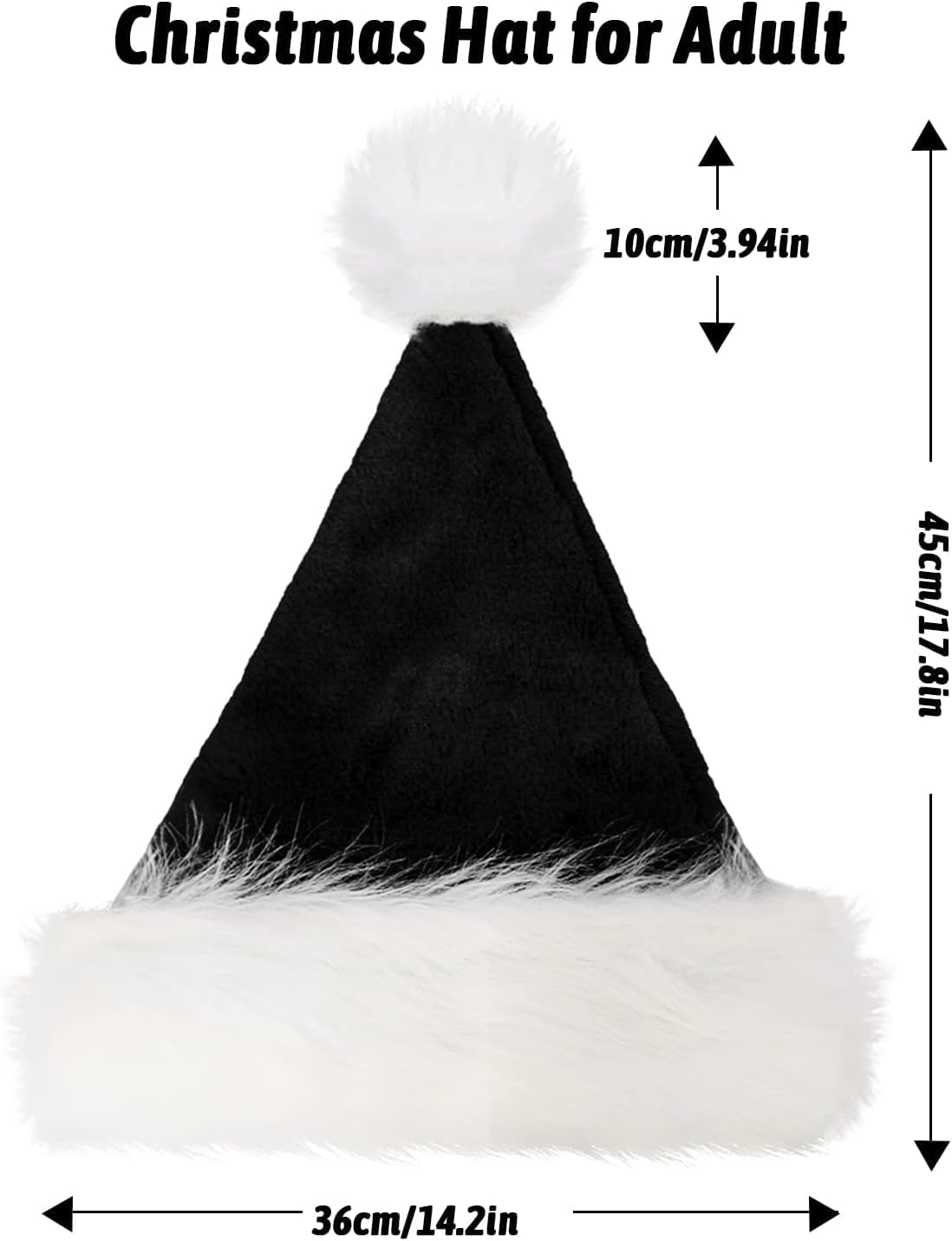 FOIMAS Black Santa Hat for Adults Plush Christmas Headwear