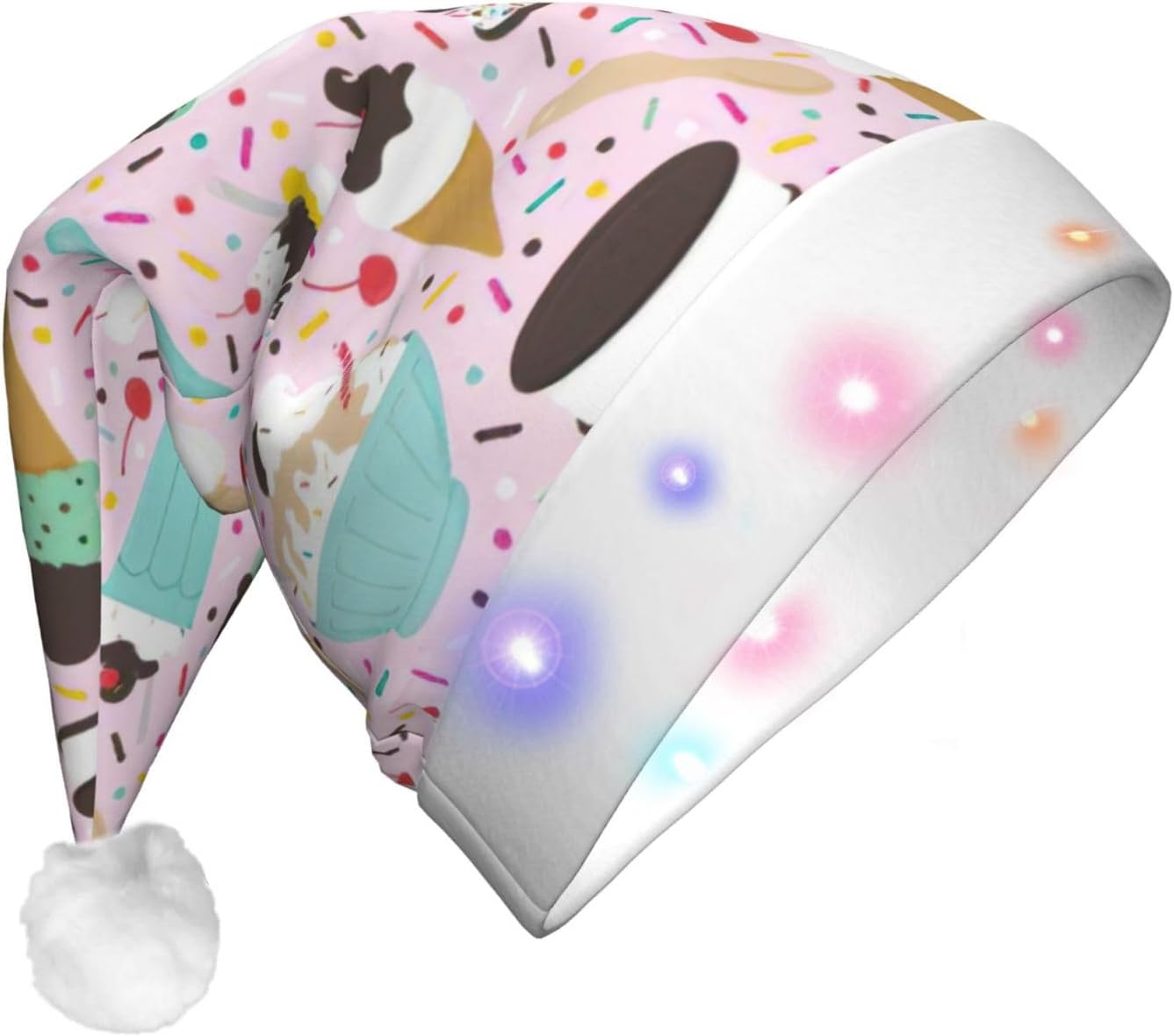 Sweet Ice Cream Santa Hat Plush Light Up Holiday Headwear