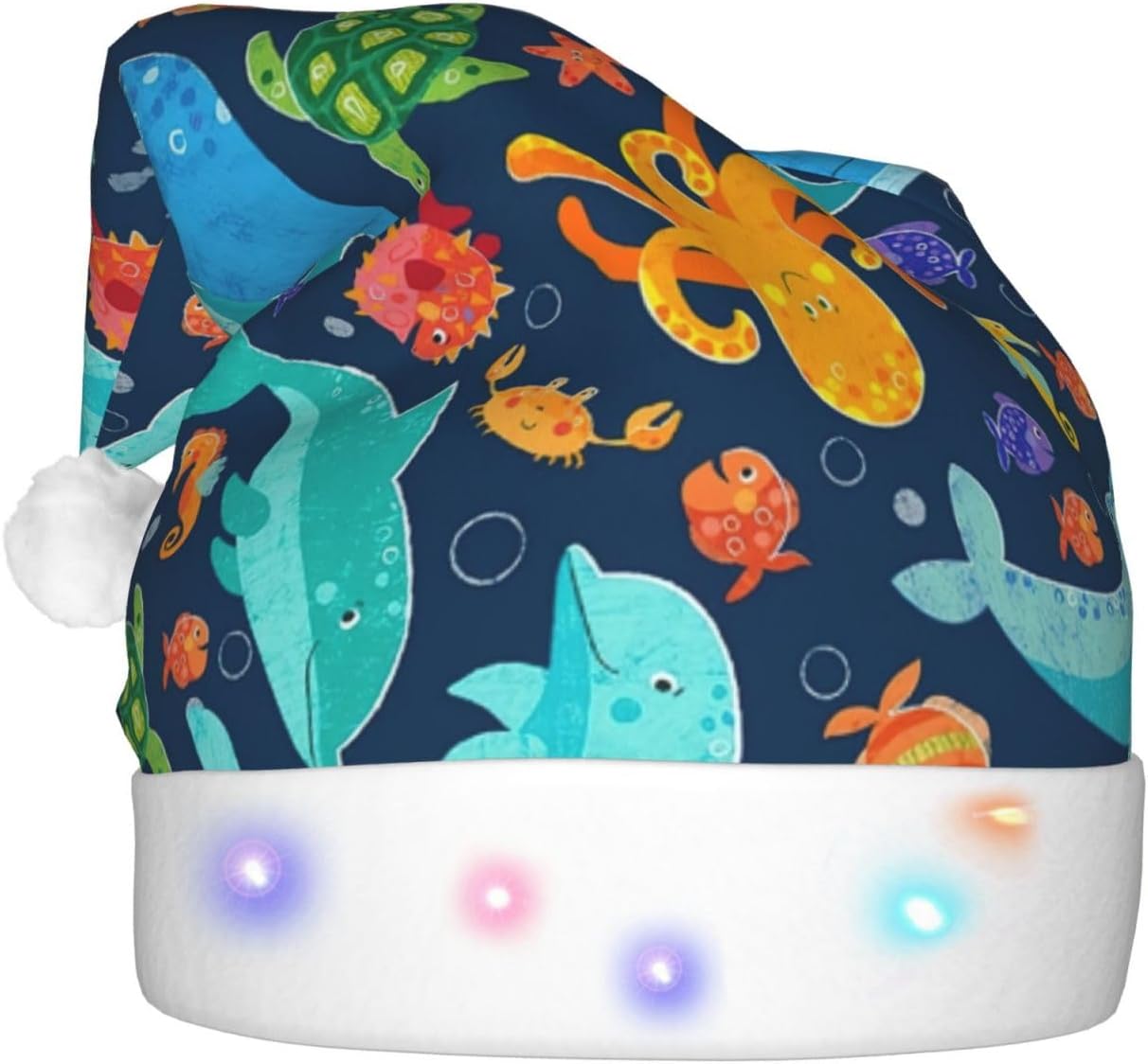 Ocean Whale Fish Octopus Print Christmas Santa Hat for Adults