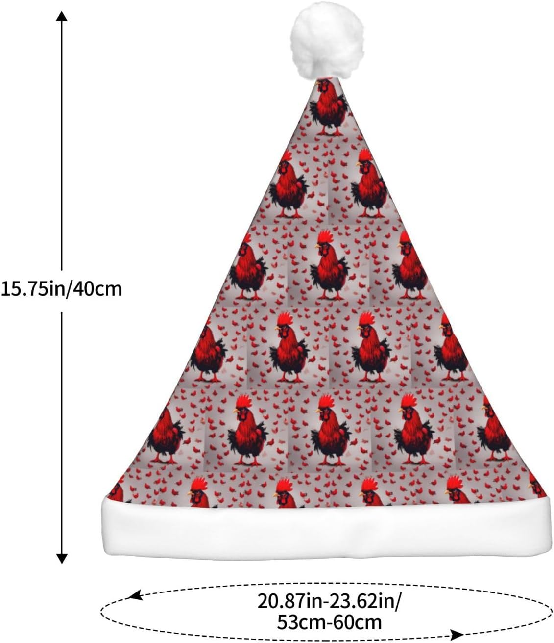 Red Chicken Print Christmas Santa Hat Plush LED Light Up Adult Party Hat