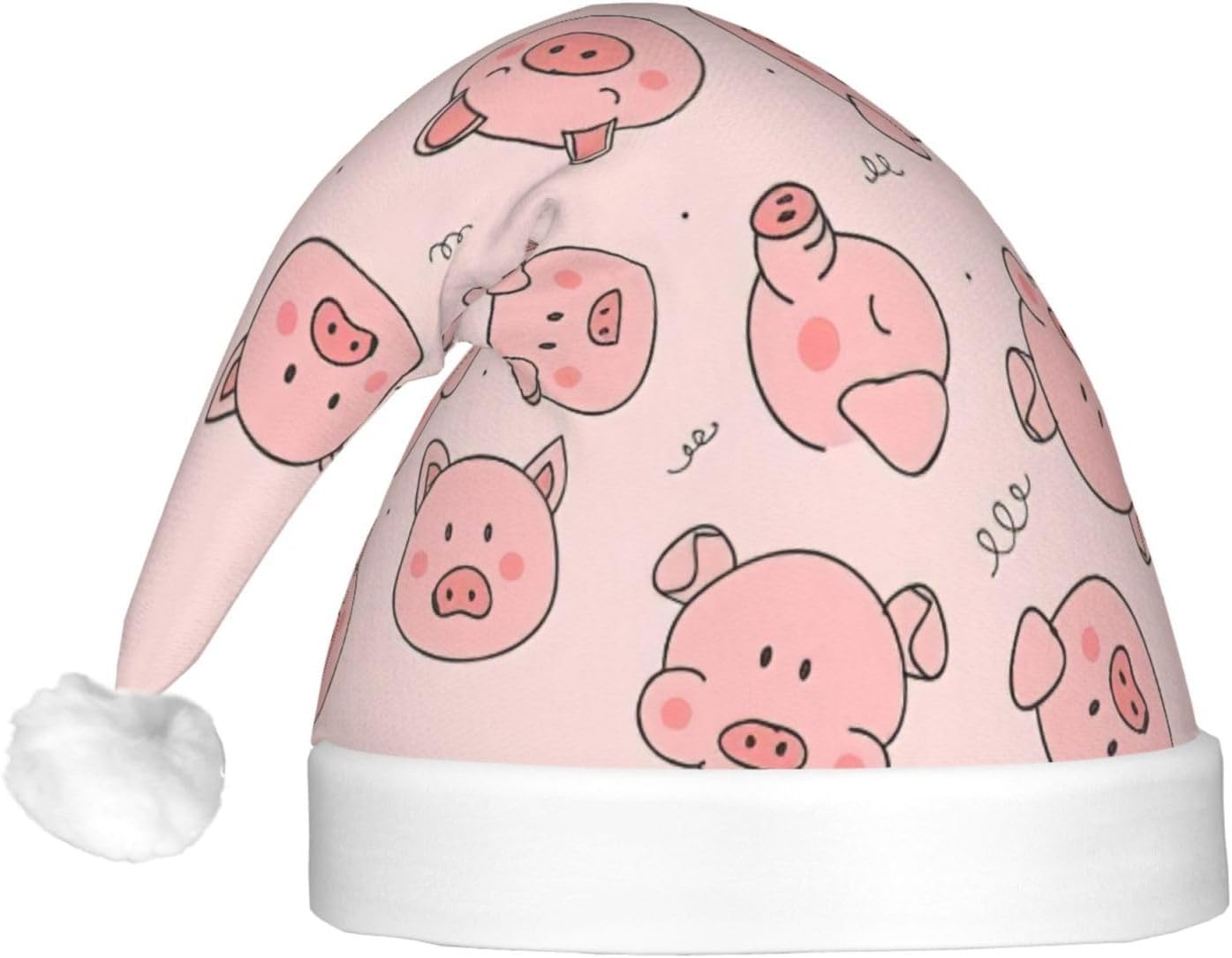 Pink Cute Pig Print LED Christmas Santa Hat Plush for Adults