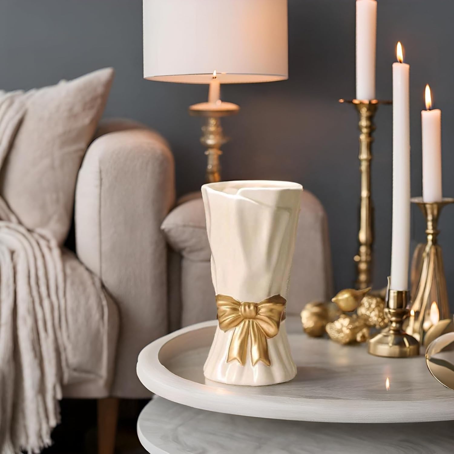 WLGRANJIA Bow Vase White Ceramic for Home Decor