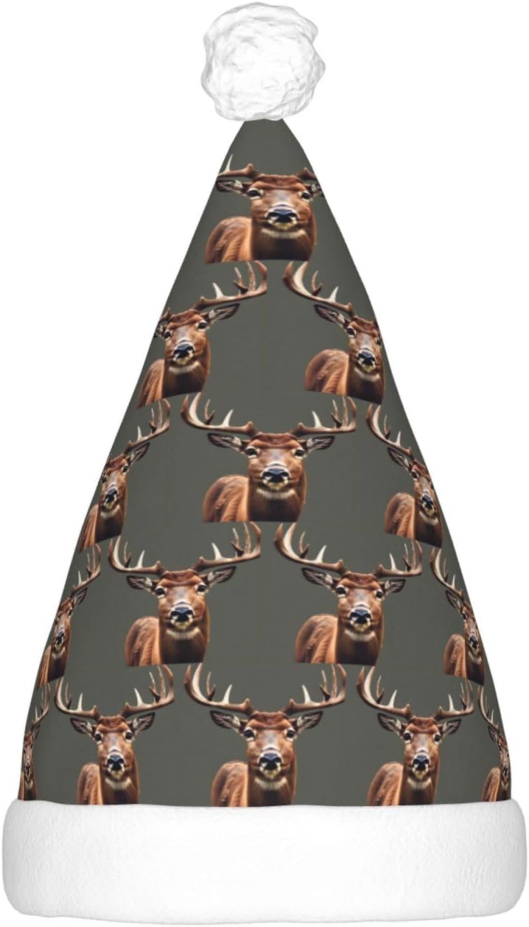 Beauty Deer Print Christmas Santa Hat Plush Light Up Funny Adult Party Hat
