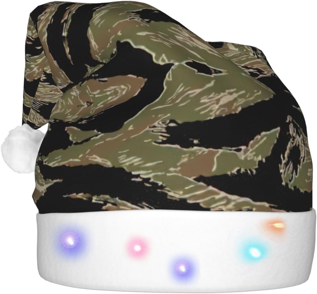 Tiger Stripe Camo Light Up Santa Hat for Adults