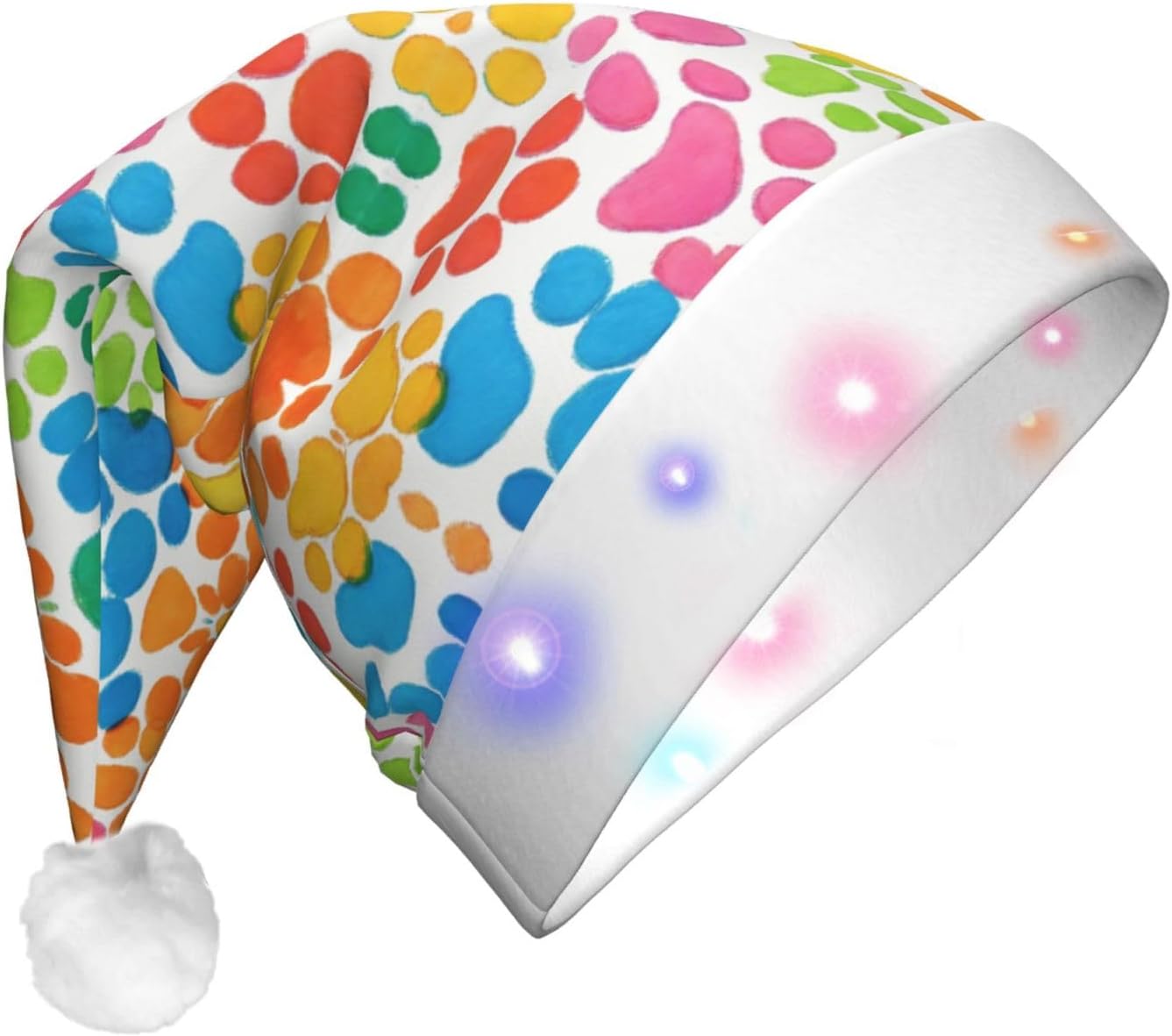 Bear Paw Print Christmas Santa Hat Plush Light Up Funny Adult Hat