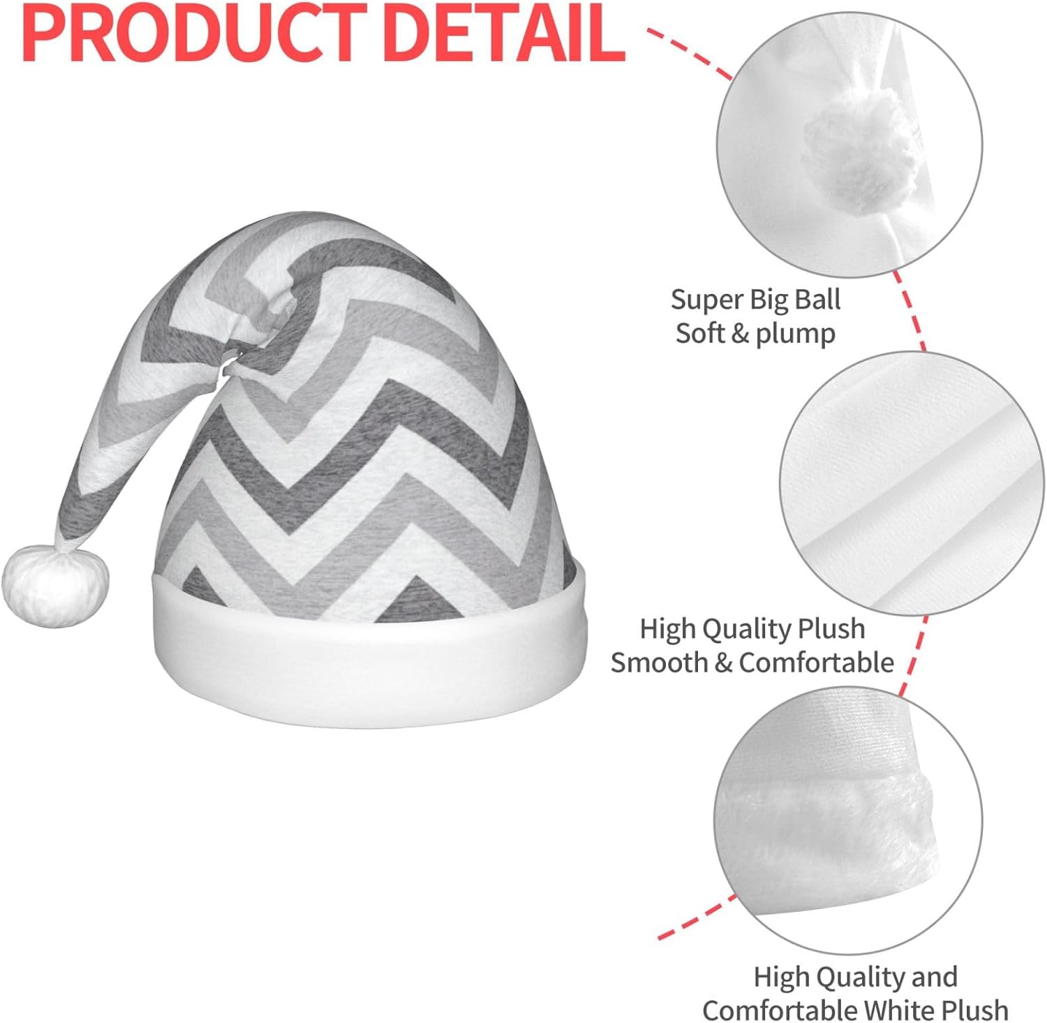 Gray Stripe Print Christmas Santa Hat Small Size