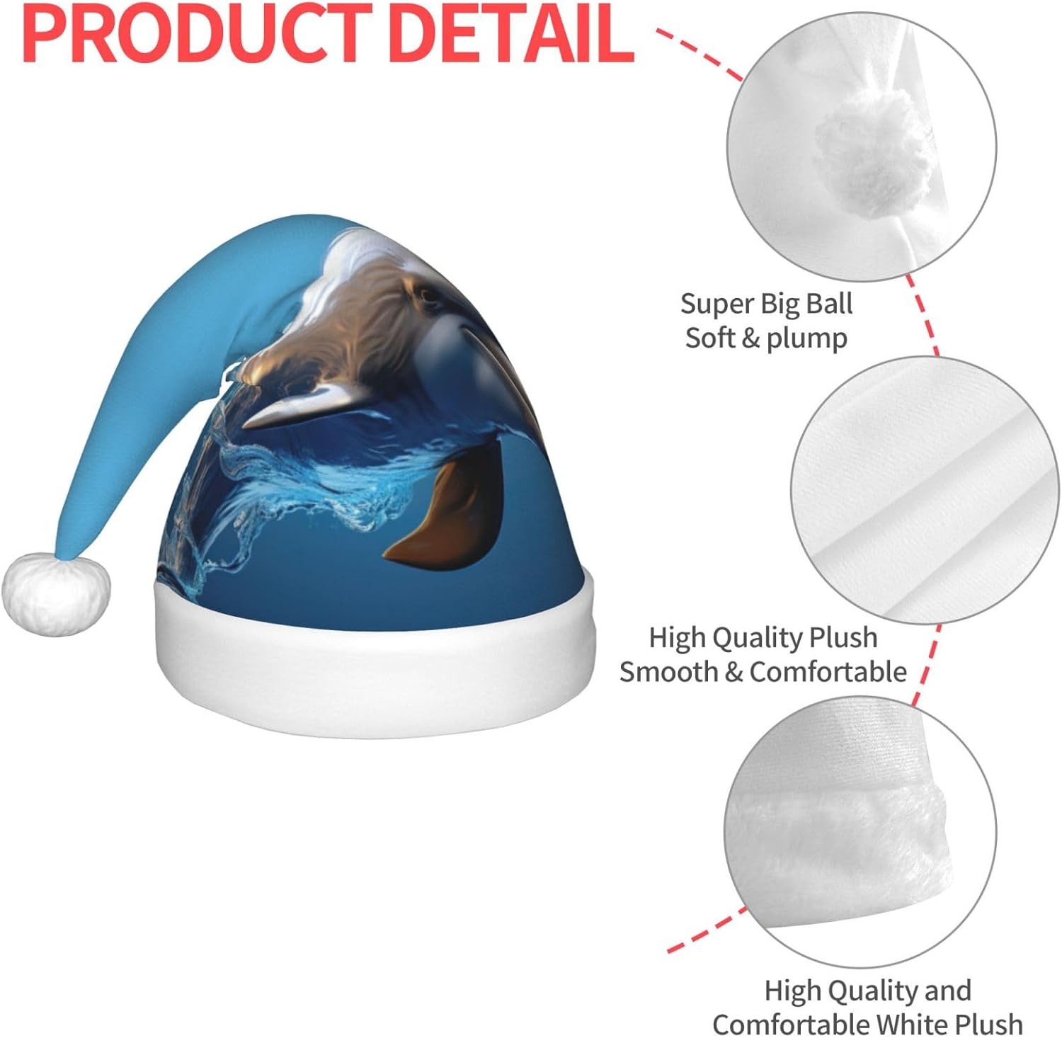Unique 3D Dolphin Print Santa Hat Small Size