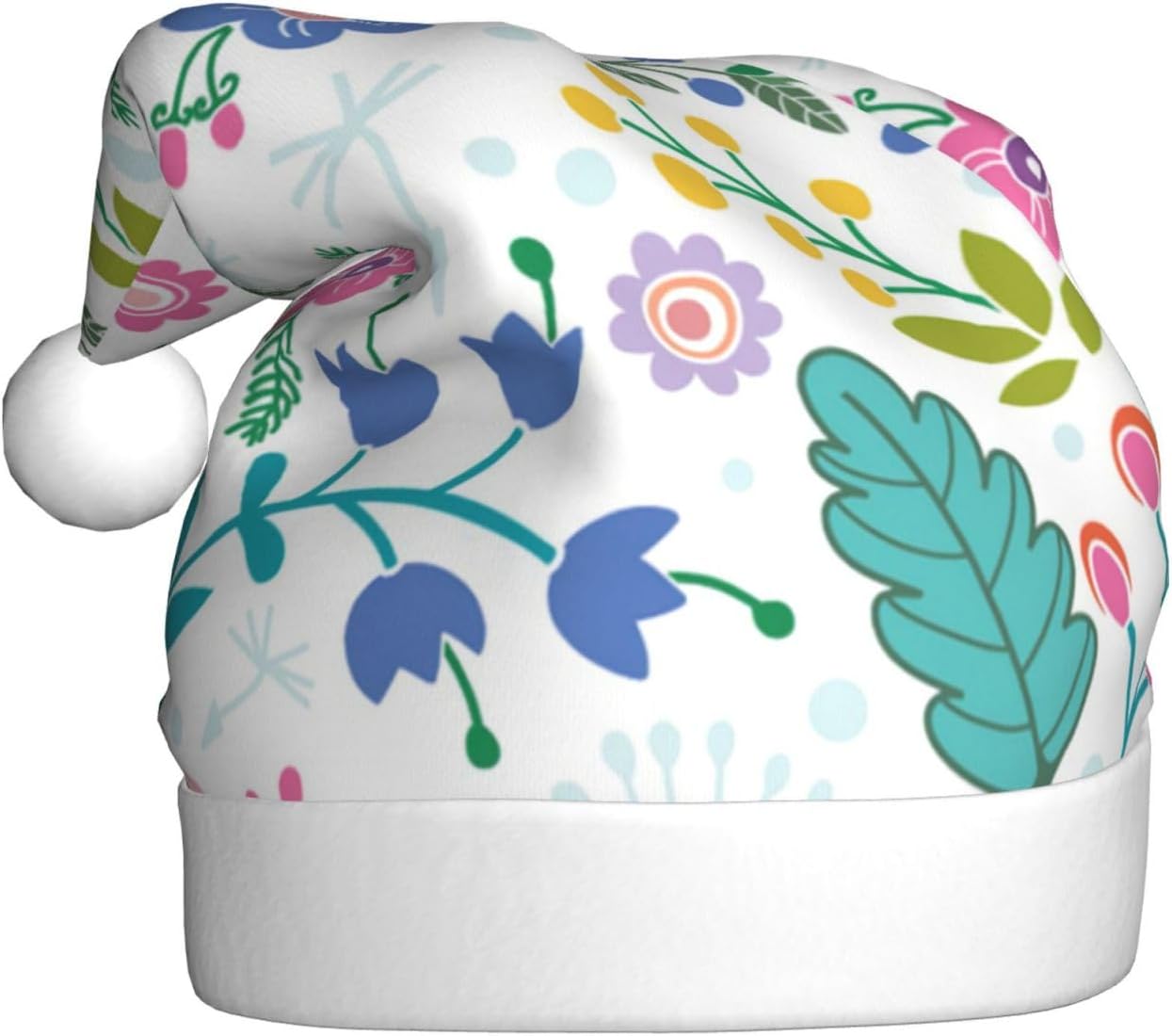QINZHENG Personalized Santa Hat with Doodle Flowers Print