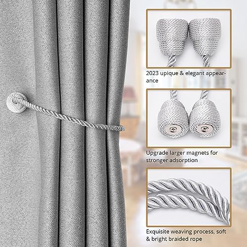 NICEEC 2 Pack Magnetic Curtain Holdbacks Grey