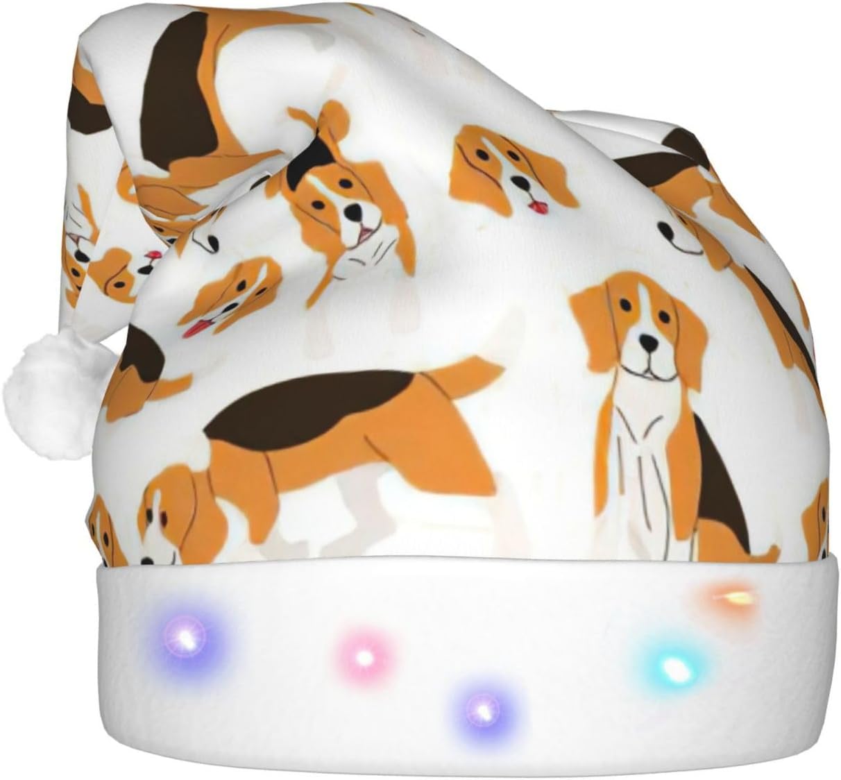 Beagle Dog Print LED Light Up Santa Hat for Adults