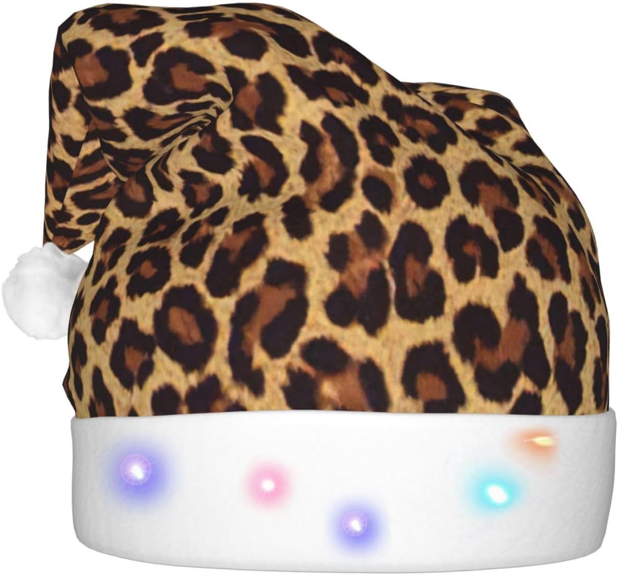 Leopard Patterned Light Up Christmas Santa Hat for Adults