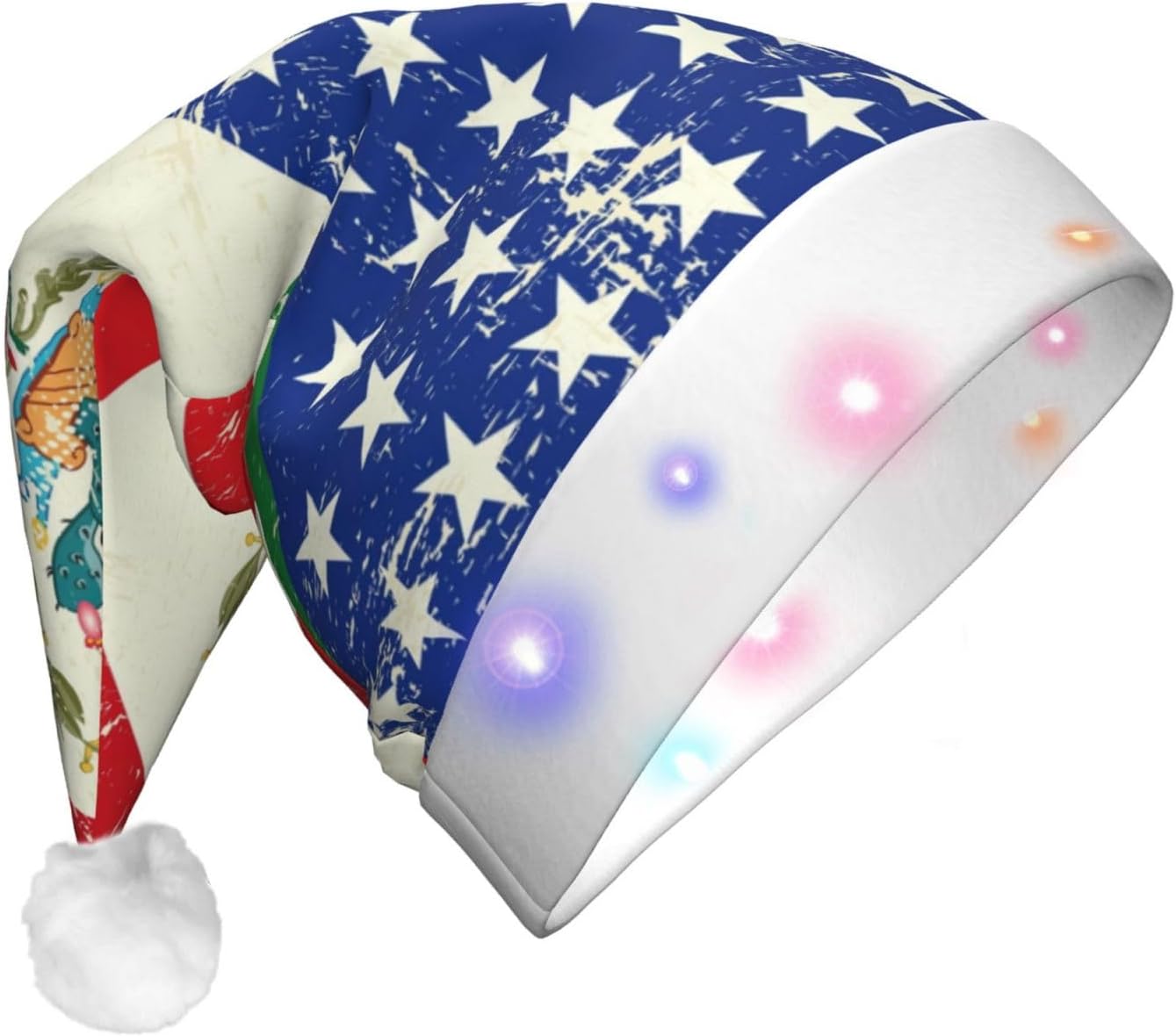 Mexican American Flag Print Santa Hat with LED Light Up