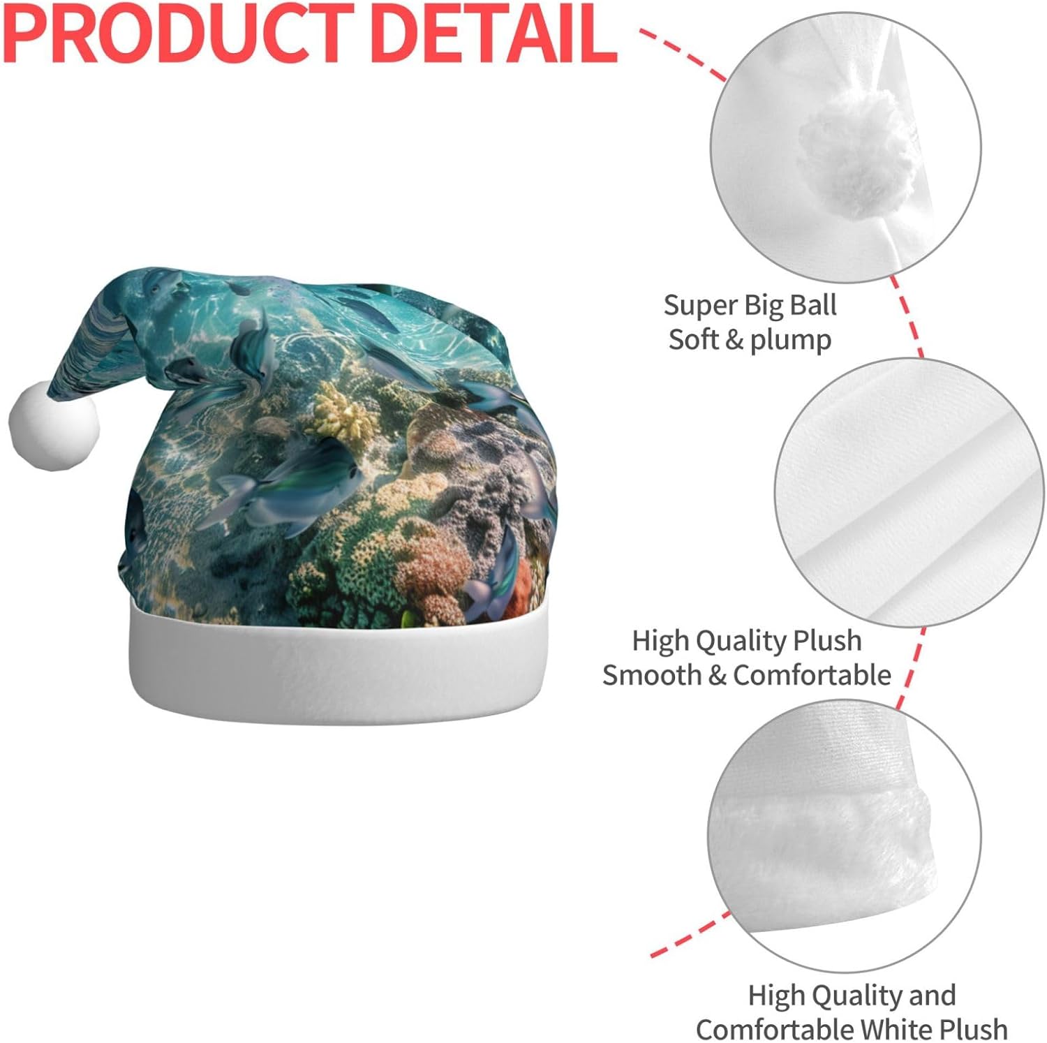 Marine Life Print Christmas Santa Hat Plush Funny for Adults
