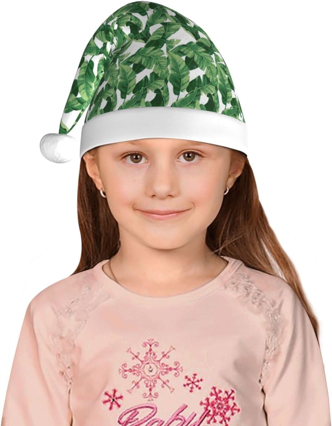 Cute Green Palm Print Christmas Santa Hat Small Size