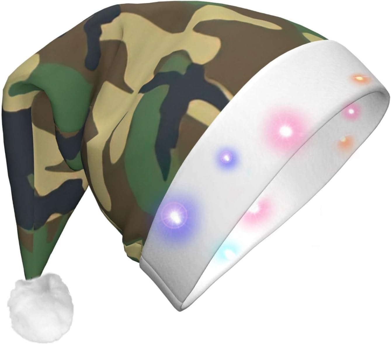 Green Military Camo Christmas Santa Hat with LED Light