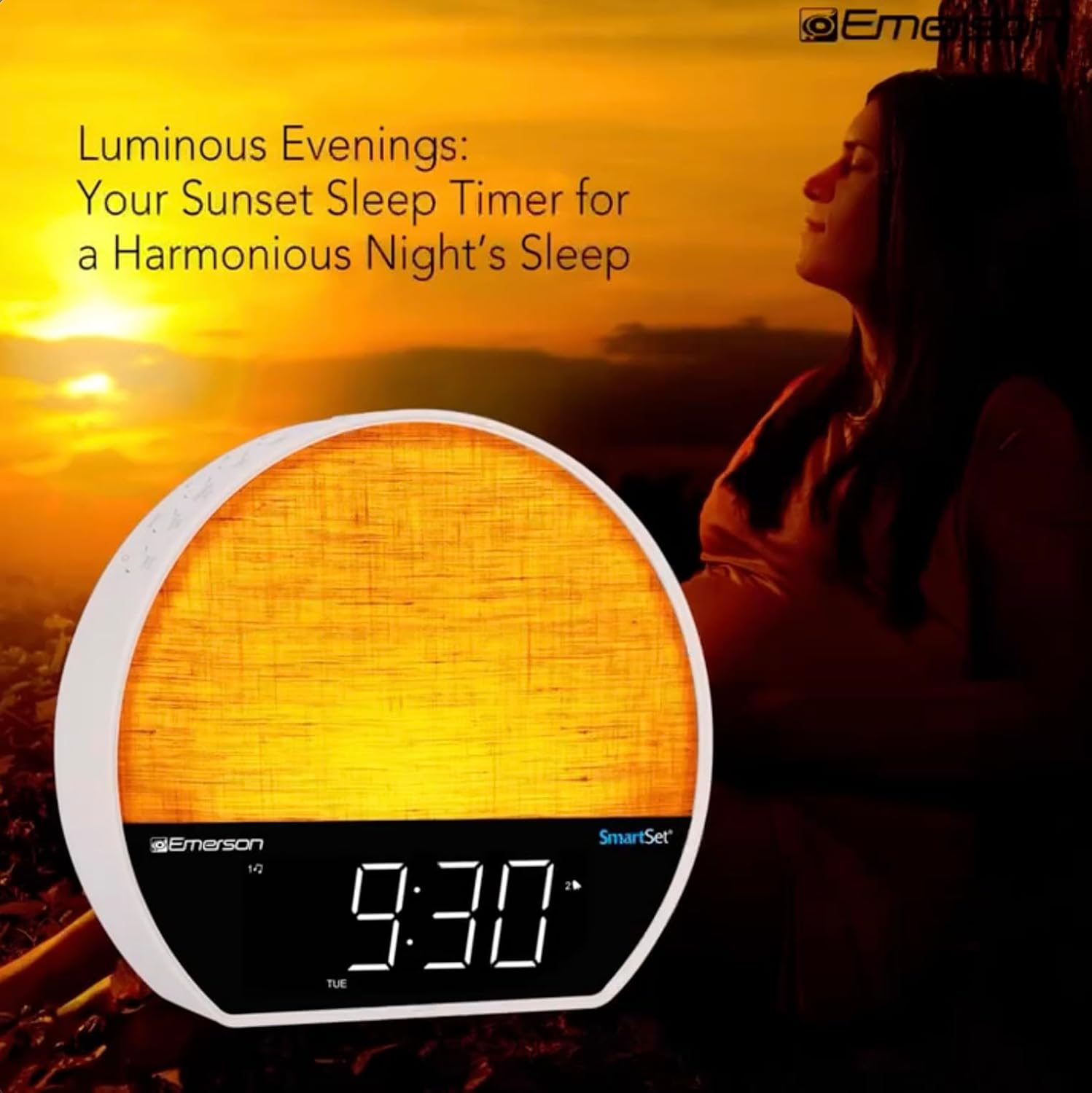Emerson Sunrise Smartset Alarm Clock Radio with LED Display and Bluetooth