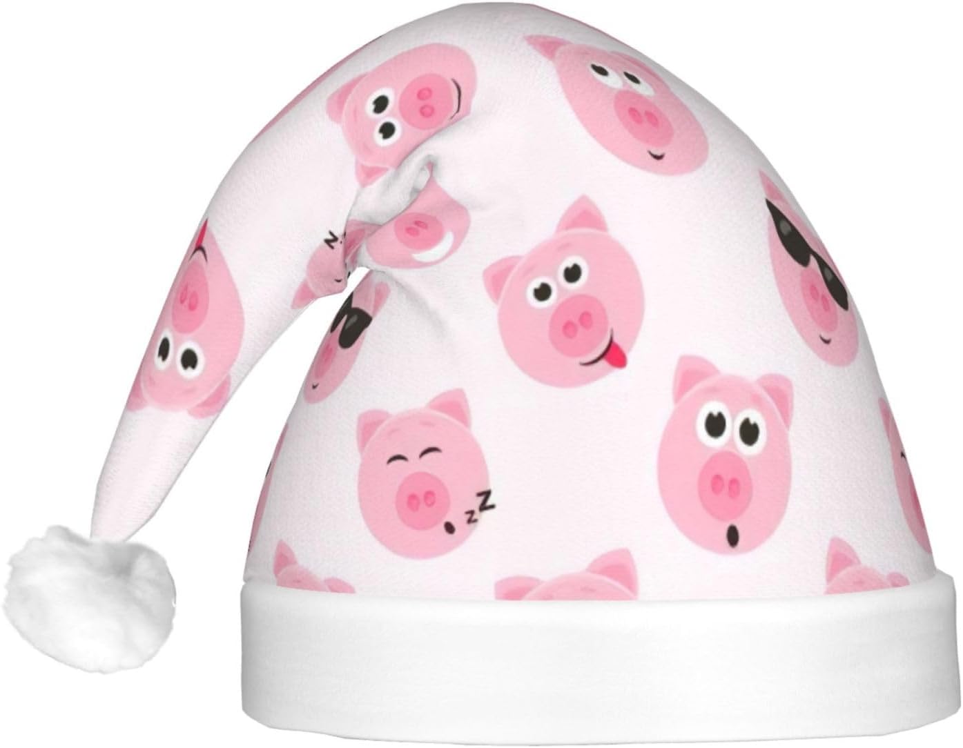 Funny Pink Pig Face Christmas Santa Hat Plush Light Up for Adult