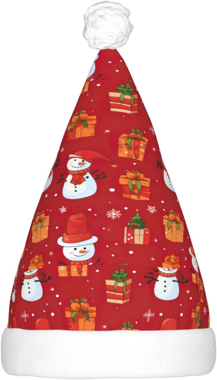 Xmas Gift Snowman Print Santa Hat Plush Light Up for Adult