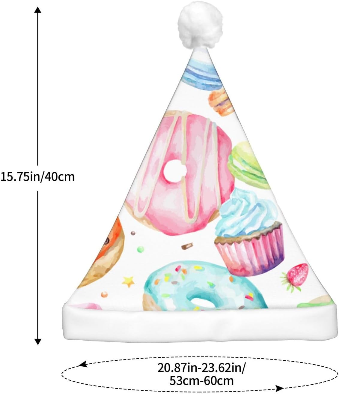 Cupcakes Donuts Muffins Sugar Print LED Christmas Santa Hat for Adults