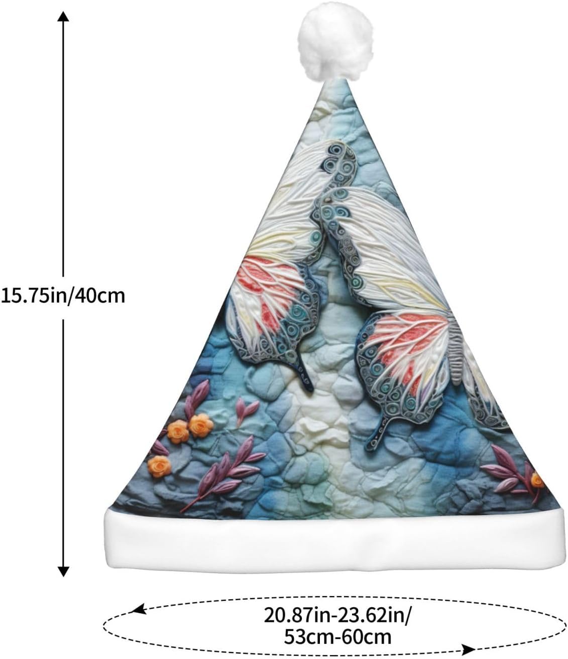 QinZheng Butterfly Stone Print LED Santa Hat for Adults